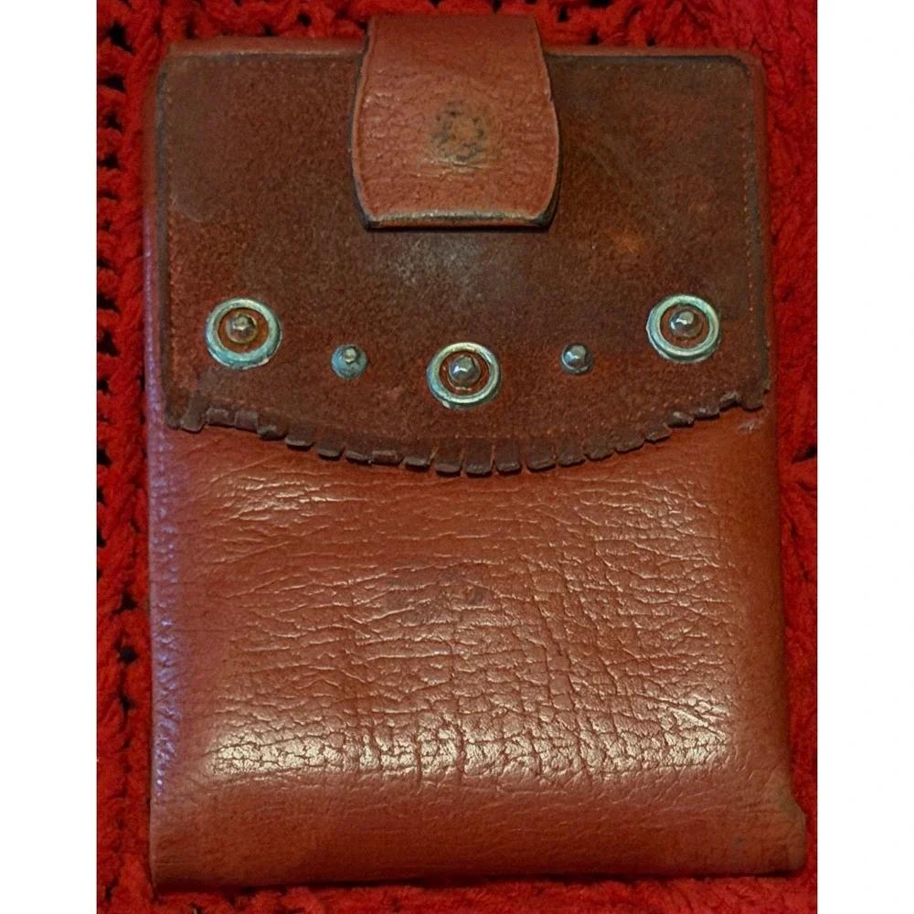 Vintage Princess Gardner Studded Pebbled Leather Bifold Wallet Brown Suede Trim